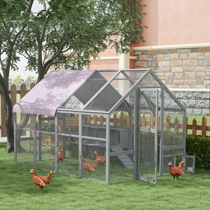 Chicken Coop Run made of wood, 280 x 185.5 x 188 cm Chicken Cage Chicken Enclosure with Door, Nesting Box, Roof, Ramp, Outdoor Enclosure for 8-12 Chickens, Gray