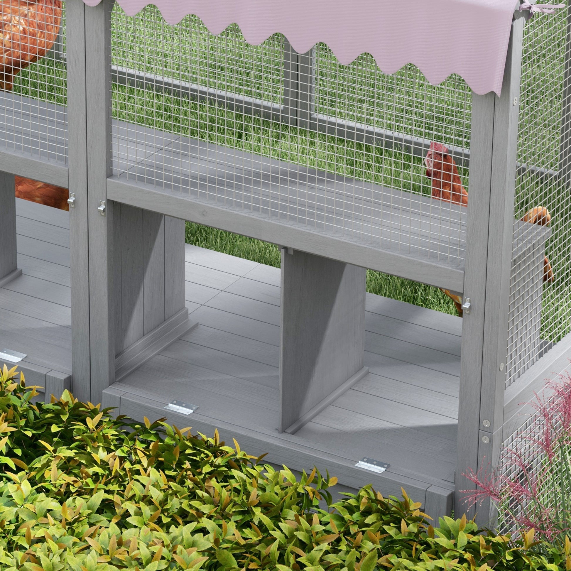 Chicken Coop Run made of wood, 280 x 185.5 x 188 cm Chicken Cage Chicken Enclosure with Door, Nesting Box, Roof, Ramp, Outdoor Enclosure for 8-12 Chickens, Gray