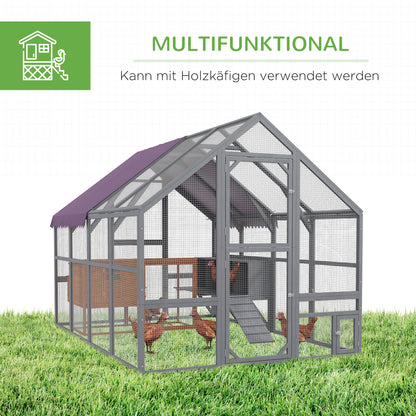 Chicken Coop Run made of wood, 280 x 185.5 x 188 cm Chicken Cage Chicken Enclosure with Door, Nesting Box, Roof, Ramp, Outdoor Enclosure for 8-12 Chickens, Gray
