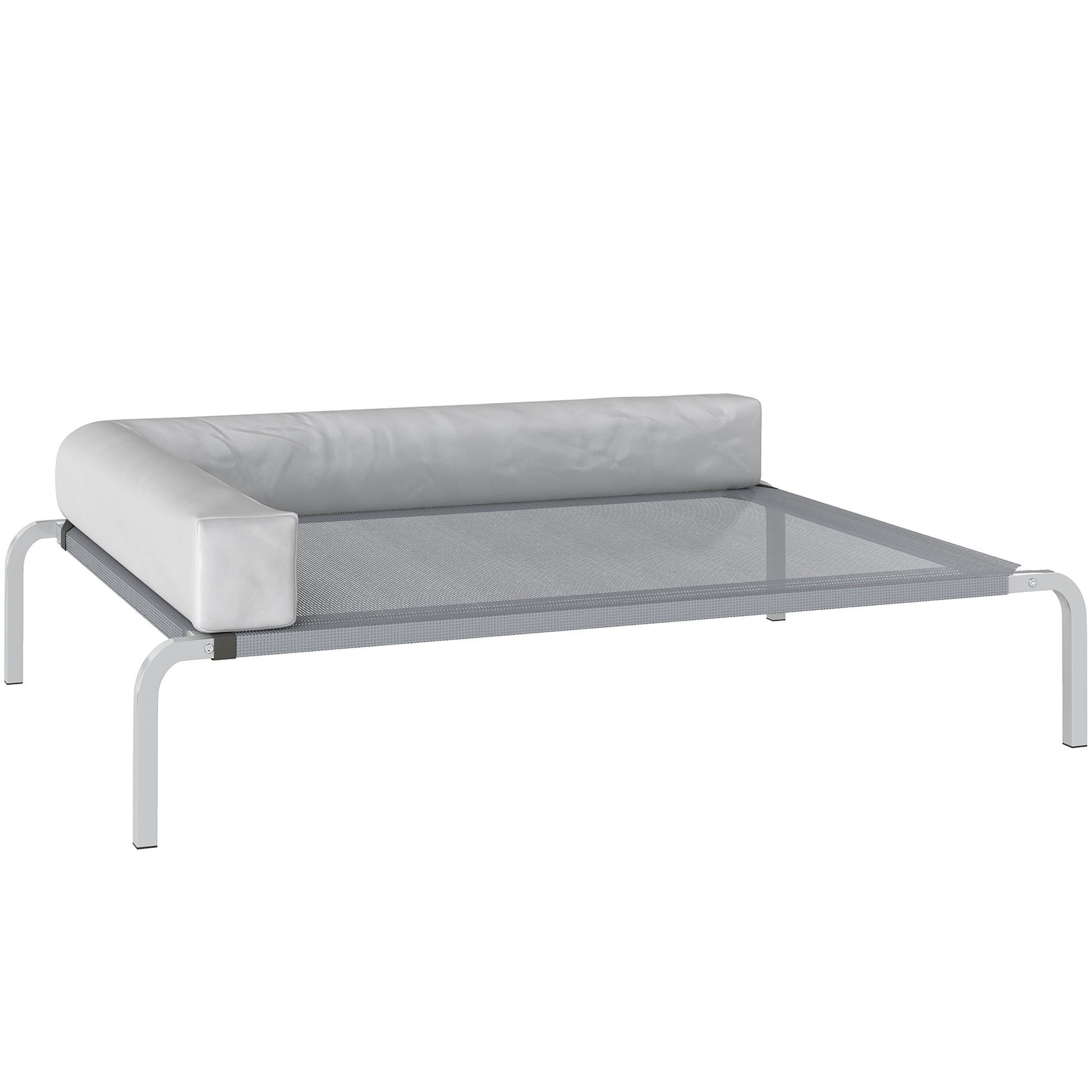 Outdoor Dog Lounger, Elevated Dog Bed for Medium Dogs, Cooling Pet Lounger with L-Shaped Cushion Non-Slip Feet, Pet Bed for Outdoor Camping 110x75x30cm, Light Gray
