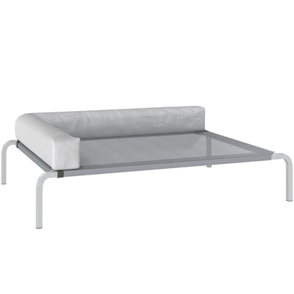 Outdoor Dog Lounger, Elevated Dog Bed for Medium Dogs, Cooling Pet Lounger with L-Shaped Cushion Non-Slip Feet, Pet Bed for Outdoor Camping 110x75x30cm, Light Gray