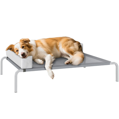 Outdoor Dog Lounger, Elevated Dog Bed for Medium Dogs, Cooling Pet Lounger with L-Shaped Cushion Non-Slip Feet, Pet Bed for Outdoor Camping 110x75x30cm, Light Gray