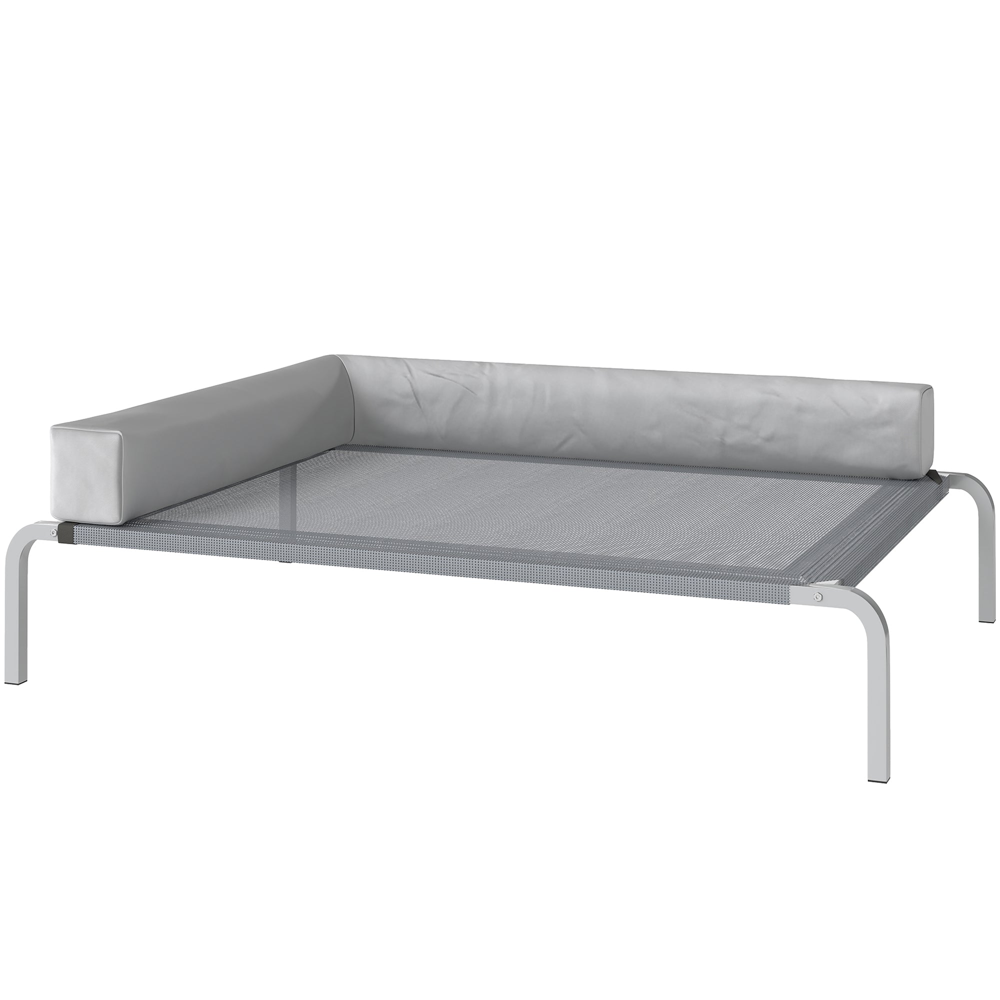 Outdoor Dog Lounger, Elevated Dog Bed for Medium Dogs, Cooling Pet Lounger with L-Shaped Cushion Non-Slip Feet, Pet Bed for Outdoor Camping 110x75x30cm, Light Gray