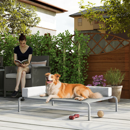 Outdoor Dog Lounger, Elevated Dog Bed for Medium Dogs, Cooling Pet Lounger with L-Shaped Cushion Non-Slip Feet, Pet Bed for Outdoor Camping 110x75x30cm, Light Gray