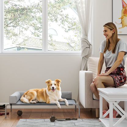 Outdoor Dog Lounger, Elevated Dog Bed for Medium Dogs, Cooling Pet Lounger with L-Shaped Cushion Non-Slip Feet, Pet Bed for Outdoor Camping 110x75x30cm, Light Gray