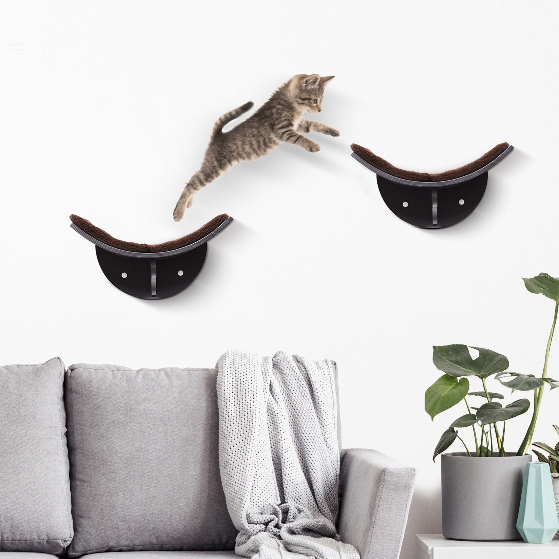 Cat Bed Cat Wall Bed Cat Shelf Wall Mount Plush Pad Brown 41 x 28 x 21 cm