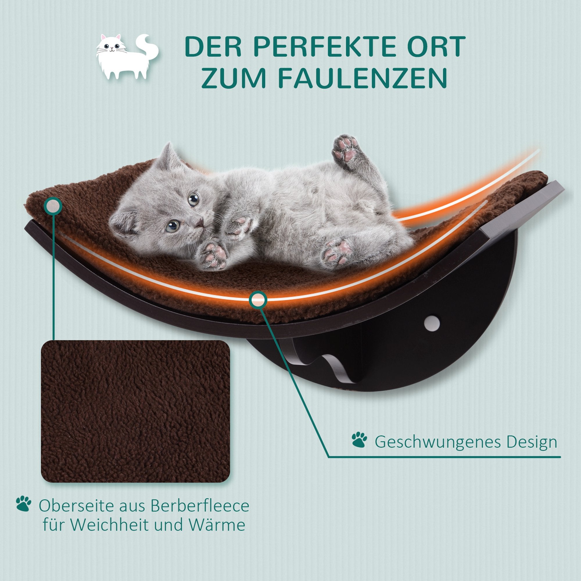Cat Bed Cat Wall Bed Cat Shelf Wall Mount Plush Pad Brown 41 x 28 x 21 cm