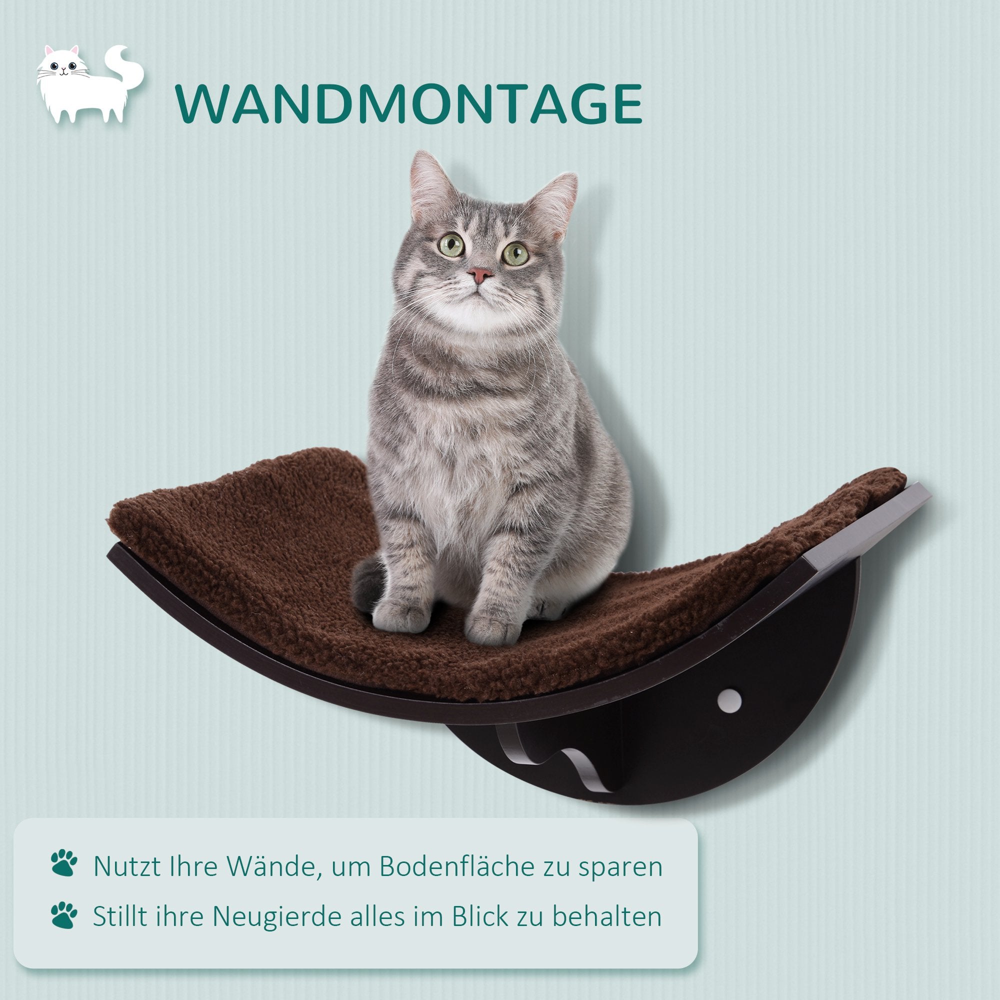 Cat Bed Cat Wall Bed Cat Shelf Wall Mount Plush Pad Brown 41 x 28 x 21 cm