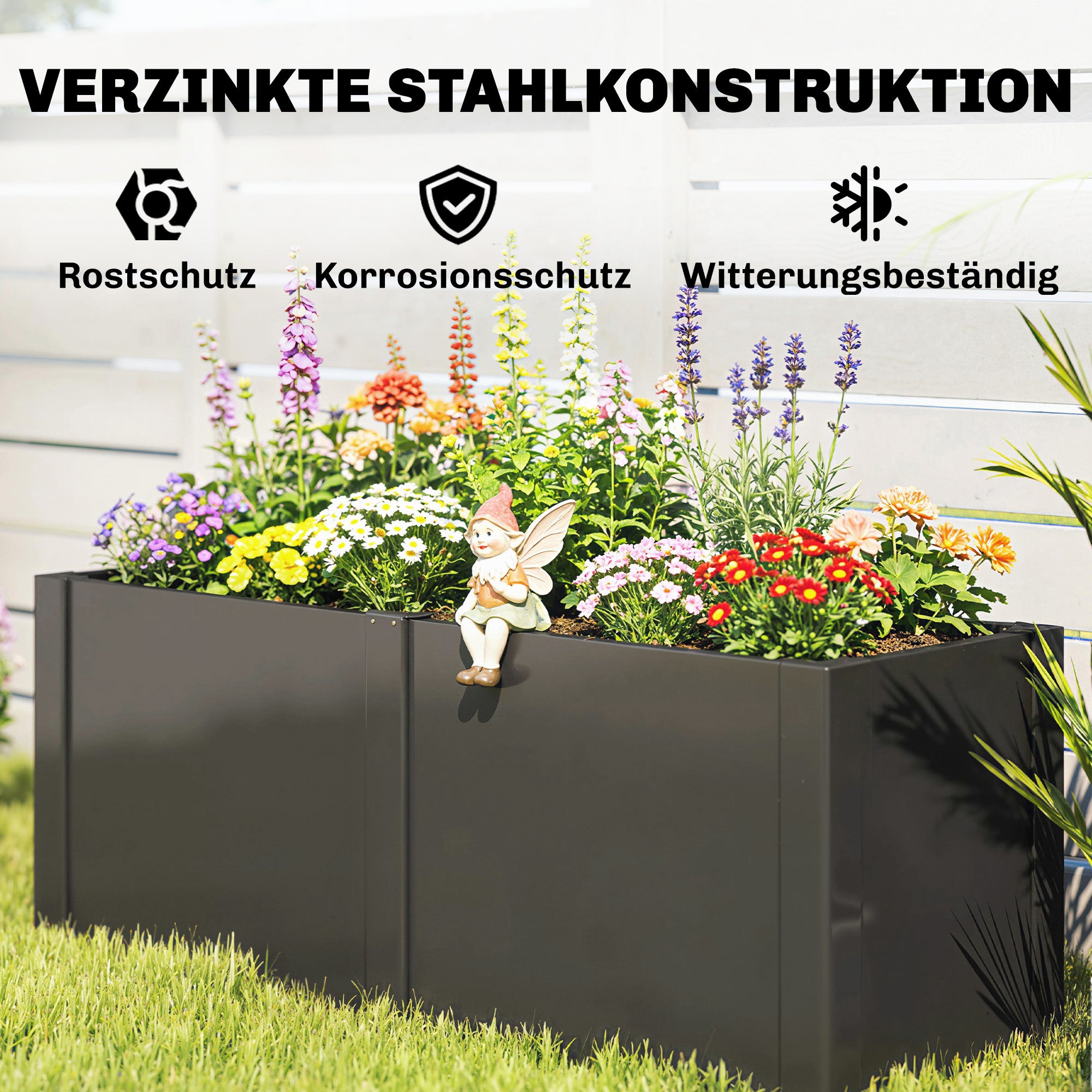 Metal Raised Garden Bed 59 x 21 x 22 in — Galvanized, UV-Protected, Open-Bottom Planter with Divider, Black