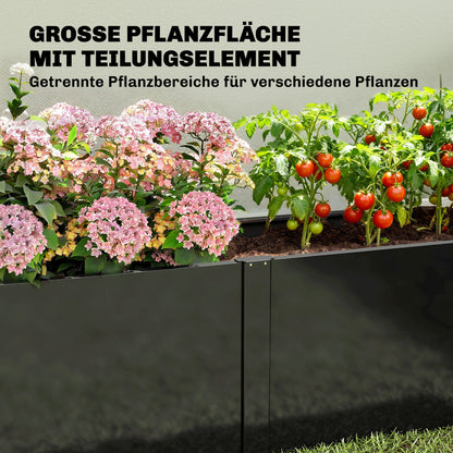 Metal Raised Garden Bed 59 x 21 x 22 in — Galvanized, UV-Protected, Open-Bottom Planter with Divider, Black