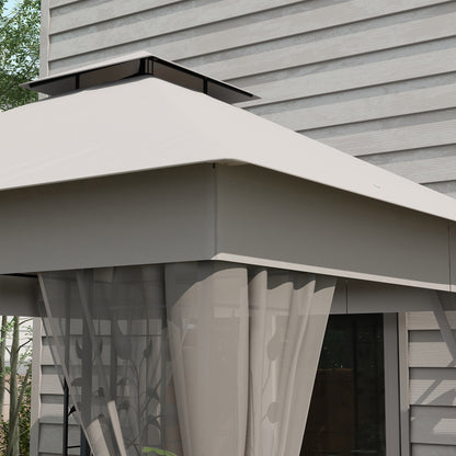 3 x 3 m Double-Roof Gazebo — Water-Repellent, Sturdy, Winter-Resistant Garden Gazebo with Mosquito Net, Steel Frame, Light Gray