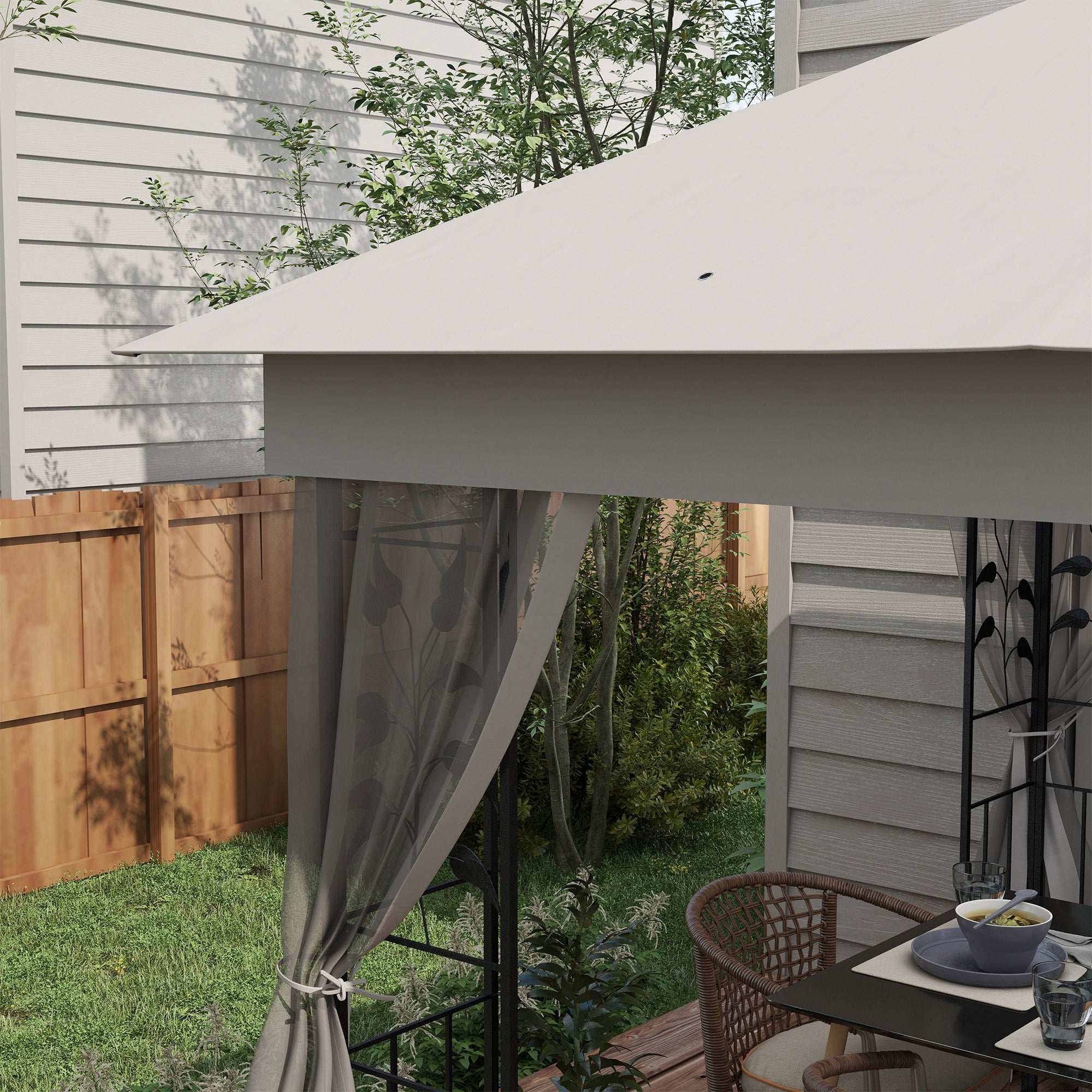 3 x 3 m Double-Roof Gazebo — Water-Repellent, Sturdy, Winter-Resistant Garden Gazebo with Mosquito Net, Steel Frame, Light Gray