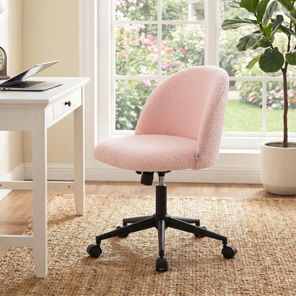 Height-Adjustable Teddy Fleece Office Chair with Swivel Casters & Tilt, Up to 265 lb — Pink Vanity/Desk Chair