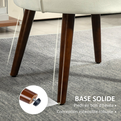 Shell Armchair Lounge Chair with Velvet Upholstery and Rubberwood Legs dim. 66L x 66W x 78.5H cm, Cream