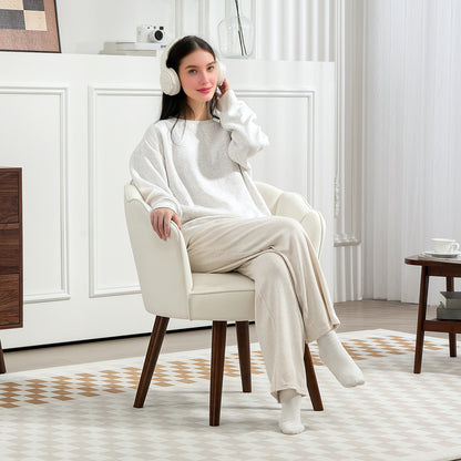 Shell Armchair Lounge Chair with Velvet Upholstery and Rubberwood Legs dim. 66L x 66W x 78.5H cm, Cream