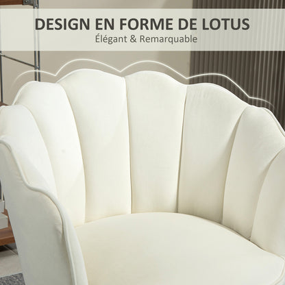 Shell Armchair Lounge Chair with Velvet Upholstery and Rubberwood Legs dim. 66L x 66W x 78.5H cm, Cream