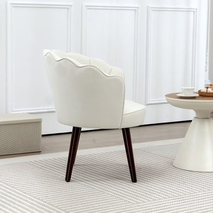 Shell Armchair Lounge Chair with Velvet Upholstery and Rubberwood Legs dim. 66L x 66W x 78.5H cm, Cream