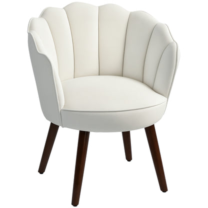 Shell Armchair Lounge Chair with Velvet Upholstery and Rubberwood Legs dim. 66L x 66W x 78.5H cm, Cream