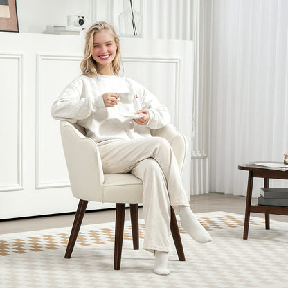 Shell Armchair Lounge Chair with Velvet Upholstery and Rubberwood Legs dim. 66L x 66W x 78.5H cm, Cream