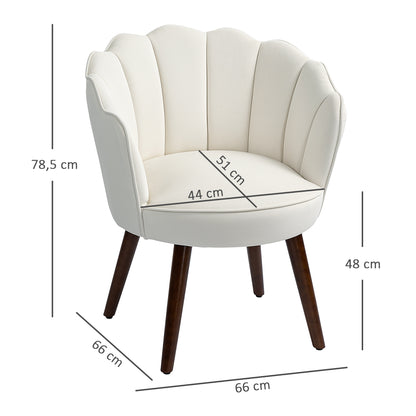 Shell Armchair Lounge Chair with Velvet Upholstery and Rubberwood Legs dim. 66L x 66W x 78.5H cm, Cream