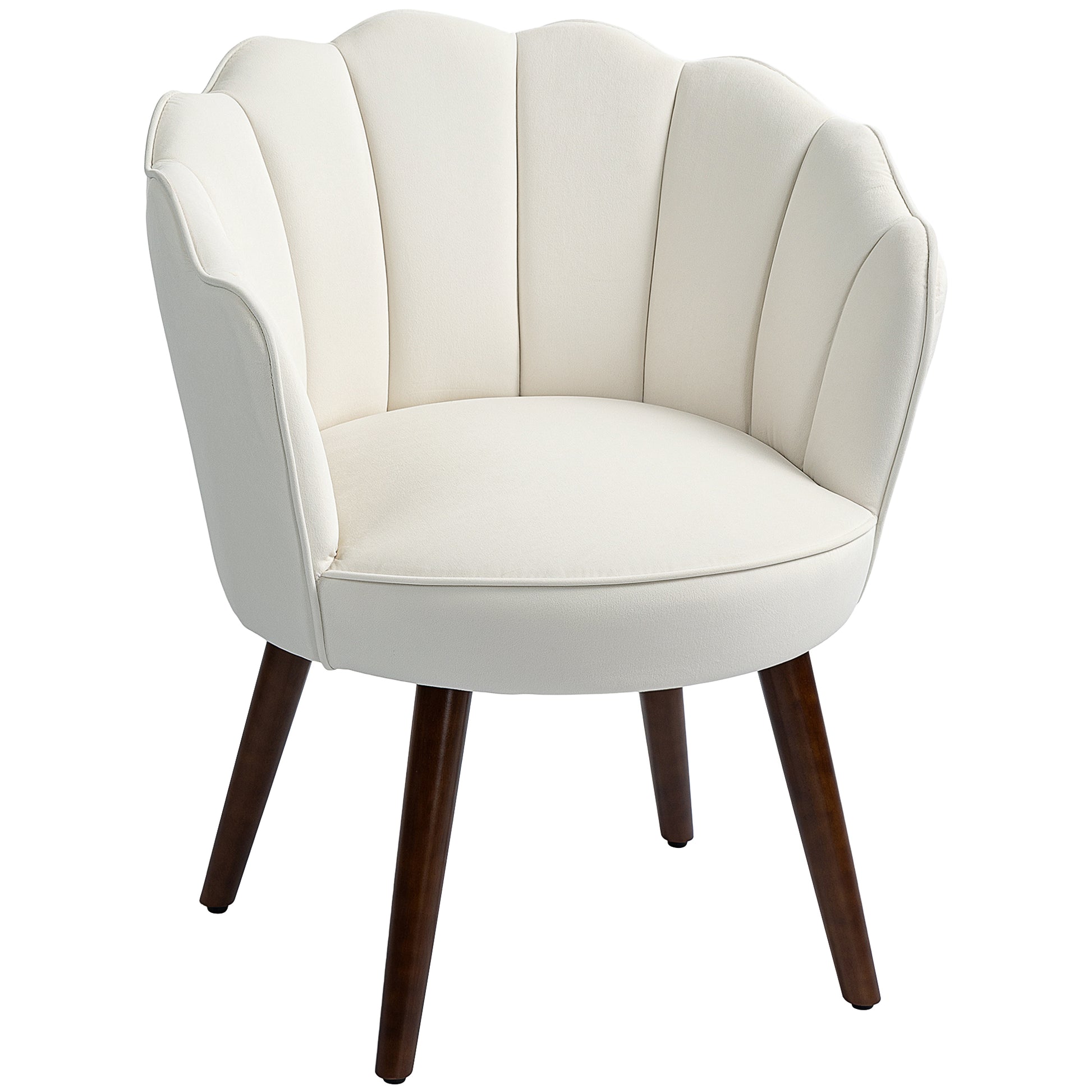 Shell Armchair Lounge Chair with Velvet Upholstery and Rubberwood Legs dim. 66L x 66W x 78.5H cm, Cream