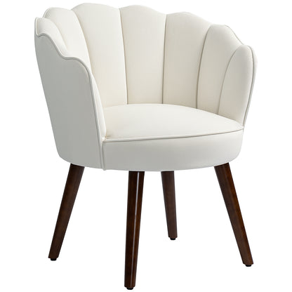 Shell Armchair Lounge Chair with Velvet Upholstery and Rubberwood Legs dim. 66L x 66W x 78.5H cm, Cream