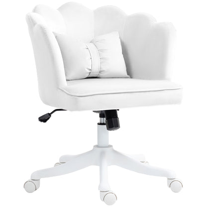 Office Chair Desk Chair with Armrest, Rocking Function, Height Adjustable Cosmetic Chair with Velvet Look, Padded Swivel Chair with Wide Seat for Bedroom, White