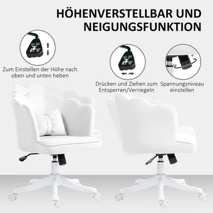 Office Chair Desk Chair with Armrest, Rocking Function, Height Adjustable Cosmetic Chair with Velvet Look, Padded Swivel Chair with Wide Seat for Bedroom, White