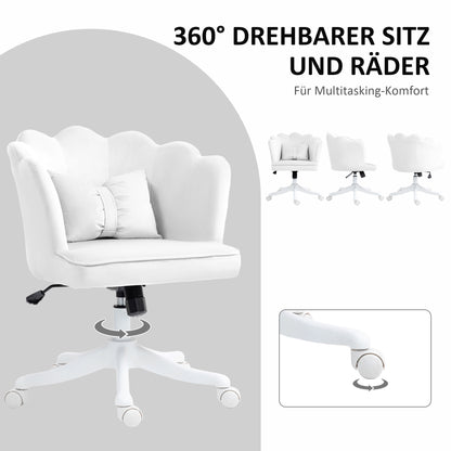 Office Chair Desk Chair with Armrest, Rocking Function, Height Adjustable Cosmetic Chair with Velvet Look, Padded Swivel Chair with Wide Seat for Bedroom, White