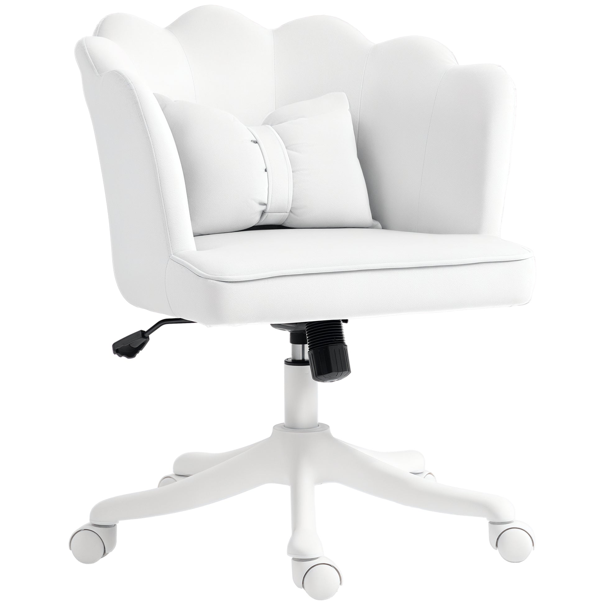 Office Chair Desk Chair with Armrest, Rocking Function, Height Adjustable Cosmetic Chair with Velvet Look, Padded Swivel Chair with Wide Seat for Bedroom, White