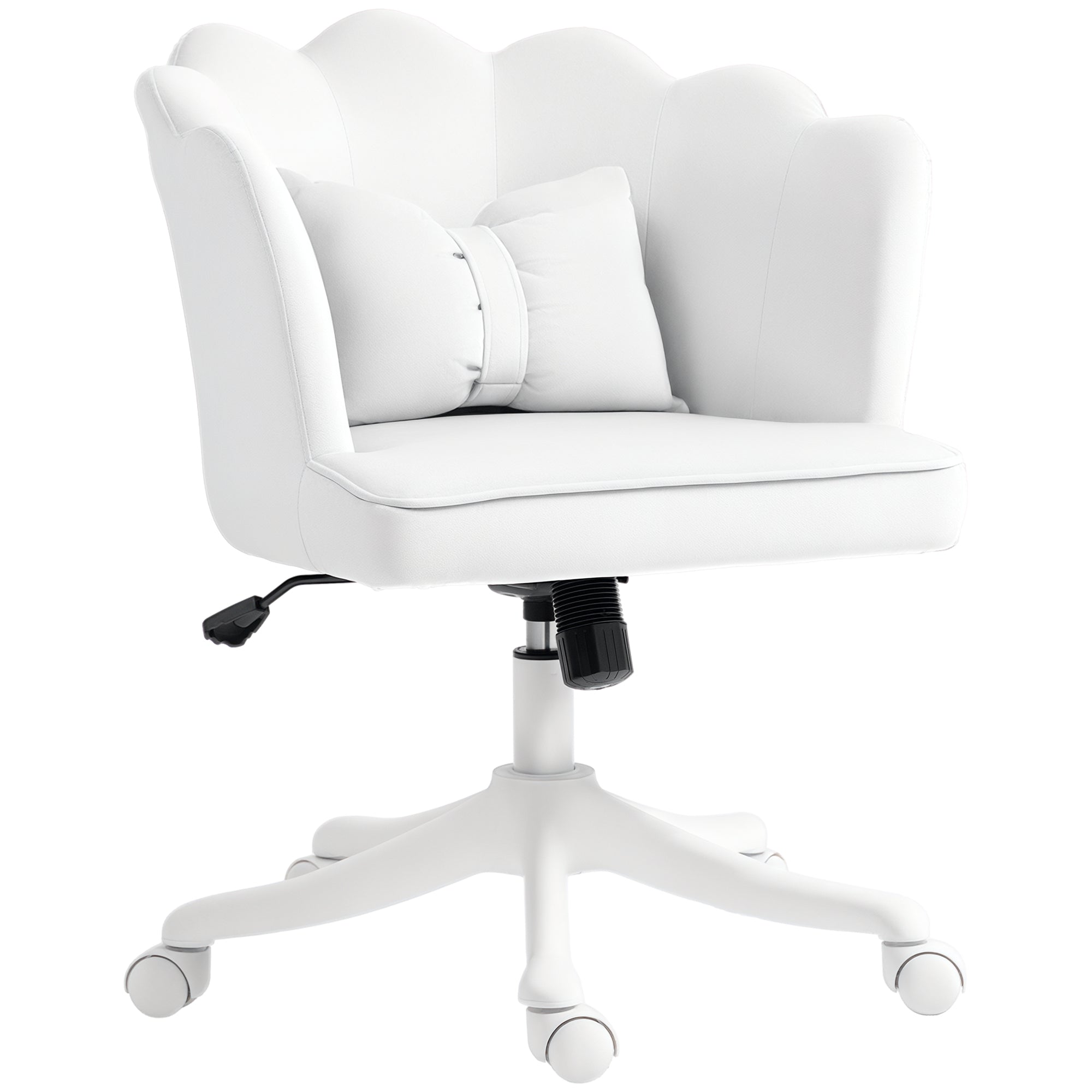 Office Chair Desk Chair with Armrest, Rocking Function, Height Adjustable Cosmetic Chair with Velvet Look, Padded Swivel Chair with Wide Seat for Bedroom, White