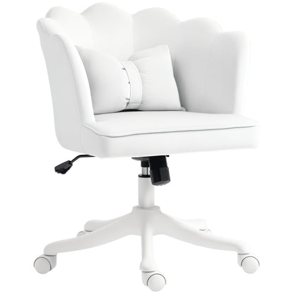 Office Chair Desk Chair with Armrest, Rocking Function, Height Adjustable Cosmetic Chair with Velvet Look, Padded Swivel Chair with Wide Seat for Bedroom, White