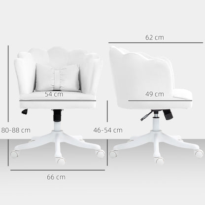 Office Chair Desk Chair with Armrest, Rocking Function, Height Adjustable Cosmetic Chair with Velvet Look, Padded Swivel Chair with Wide Seat for Bedroom, White