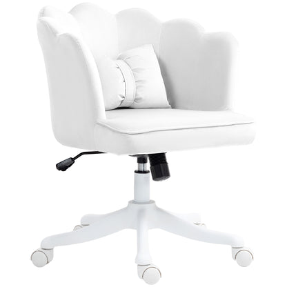 Office Chair Desk Chair with Armrest, Rocking Function, Height Adjustable Cosmetic Chair with Velvet Look, Padded Swivel Chair with Wide Seat for Bedroom, White