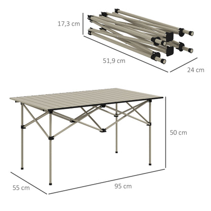 Camping Table Folding Table with Roll-Up Tabletop X-Frame Garden Table Made of Aluminum Lightweight for 2 Persons Side Table Folding Table for Garden Balcony Camping 95 x 55cm Khaki