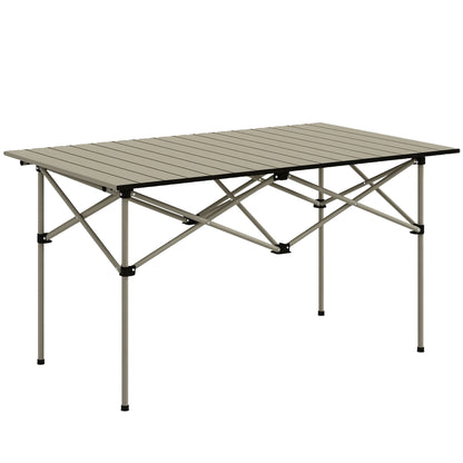 Camping Table Folding Table with Roll-Up Tabletop X-Frame Garden Table Made of Aluminum Lightweight for 2 Persons Side Table Folding Table for Garden Balcony Camping 95 x 55cm Khaki