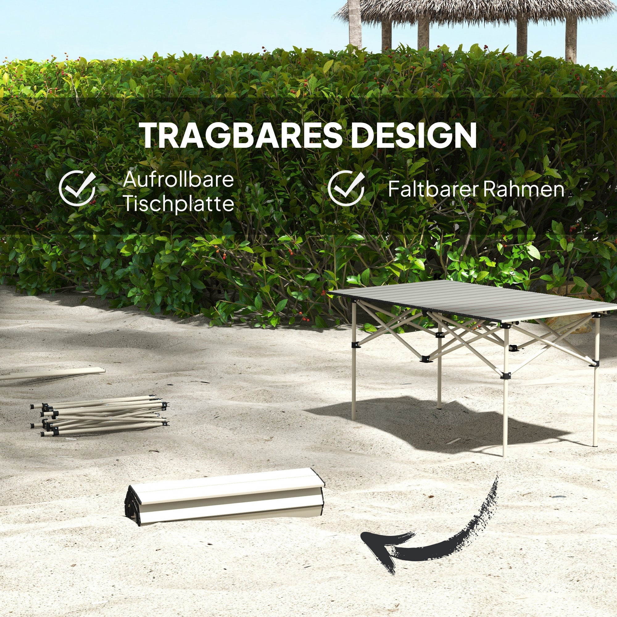 Camping Table Folding Table with Roll-Up Tabletop X-Frame Garden Table Made of Aluminum Lightweight for 2 Persons Side Table Folding Table for Garden Balcony Camping 95 x 55cm Khaki