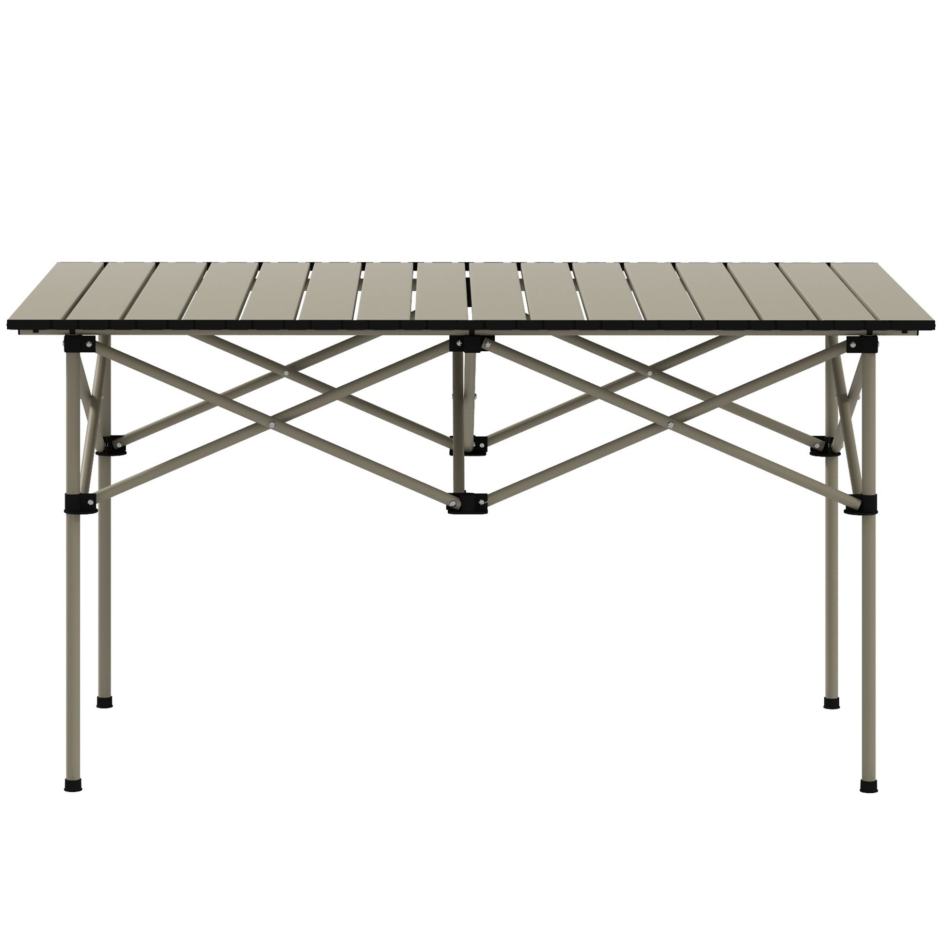 Camping Table Folding Table with Roll-Up Tabletop X-Frame Garden Table Made of Aluminum Lightweight for 2 Persons Side Table Folding Table for Garden Balcony Camping 95 x 55cm Khaki