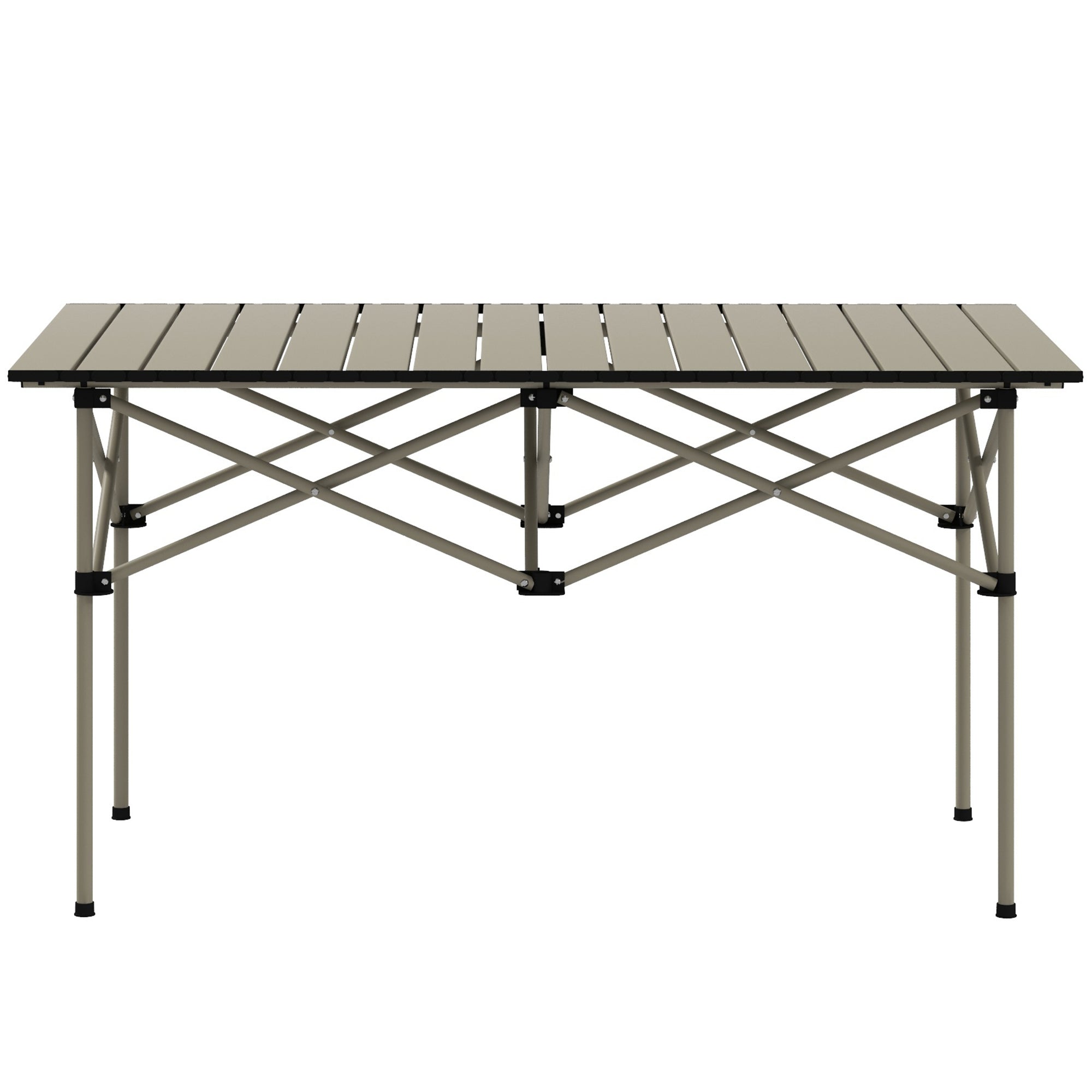 Camping Table Folding Table with Roll-Up Tabletop X-Frame Garden Table Made of Aluminum Lightweight for 2 Persons Side Table Folding Table for Garden Balcony Camping 95 x 55cm Khaki