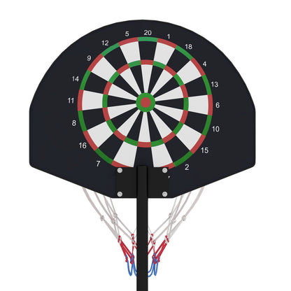SPORTNOW Basketball Hoop with Magnetic Dartboard and Darts Adjustable Height 129-179 cm Fillable Base for Indoor Black