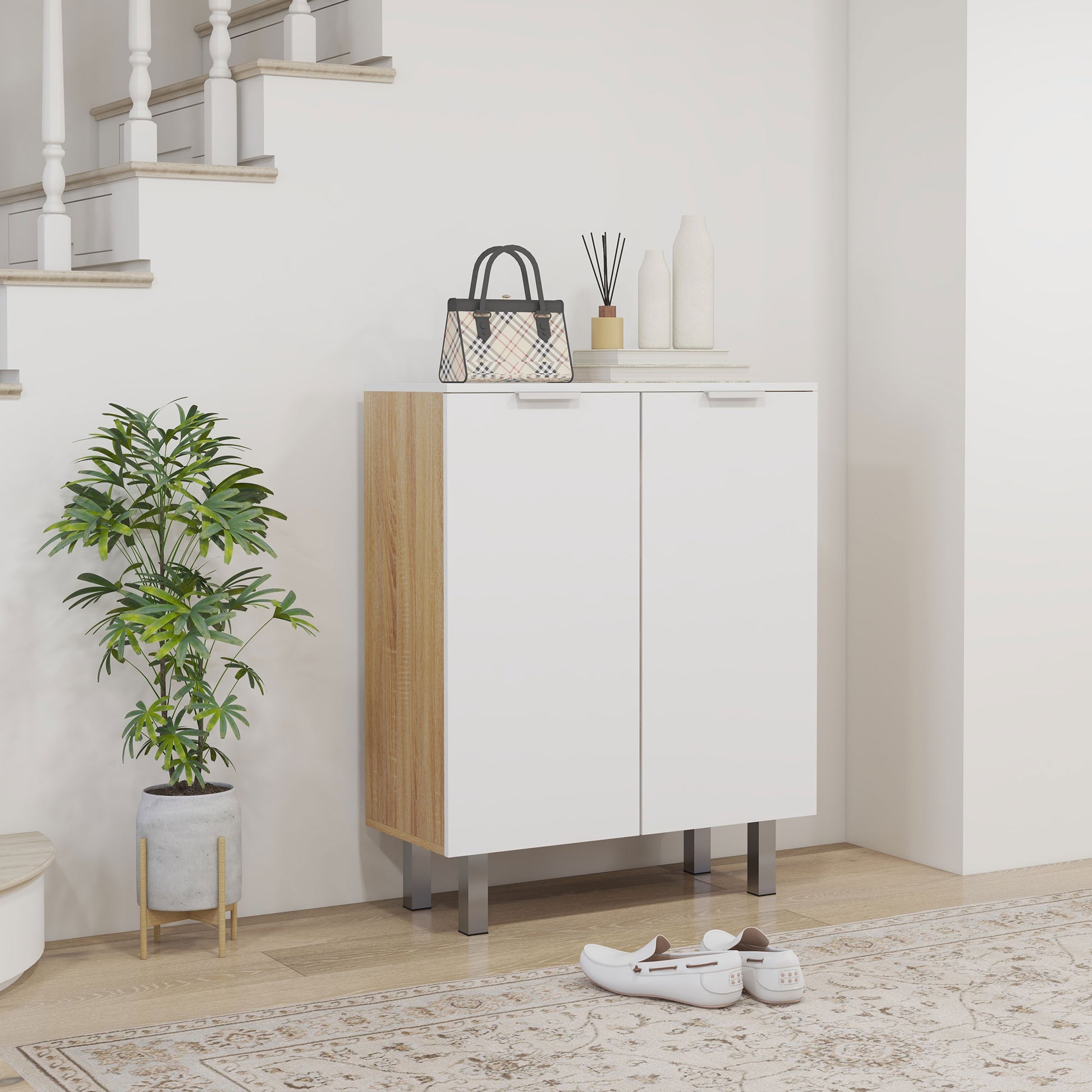 Shoe Rack for 15-20 Pairs of Shoes Size EU45, Space-Saving Shoe Rack with Adjustable Shelves and Soft-Close, Glossy White
