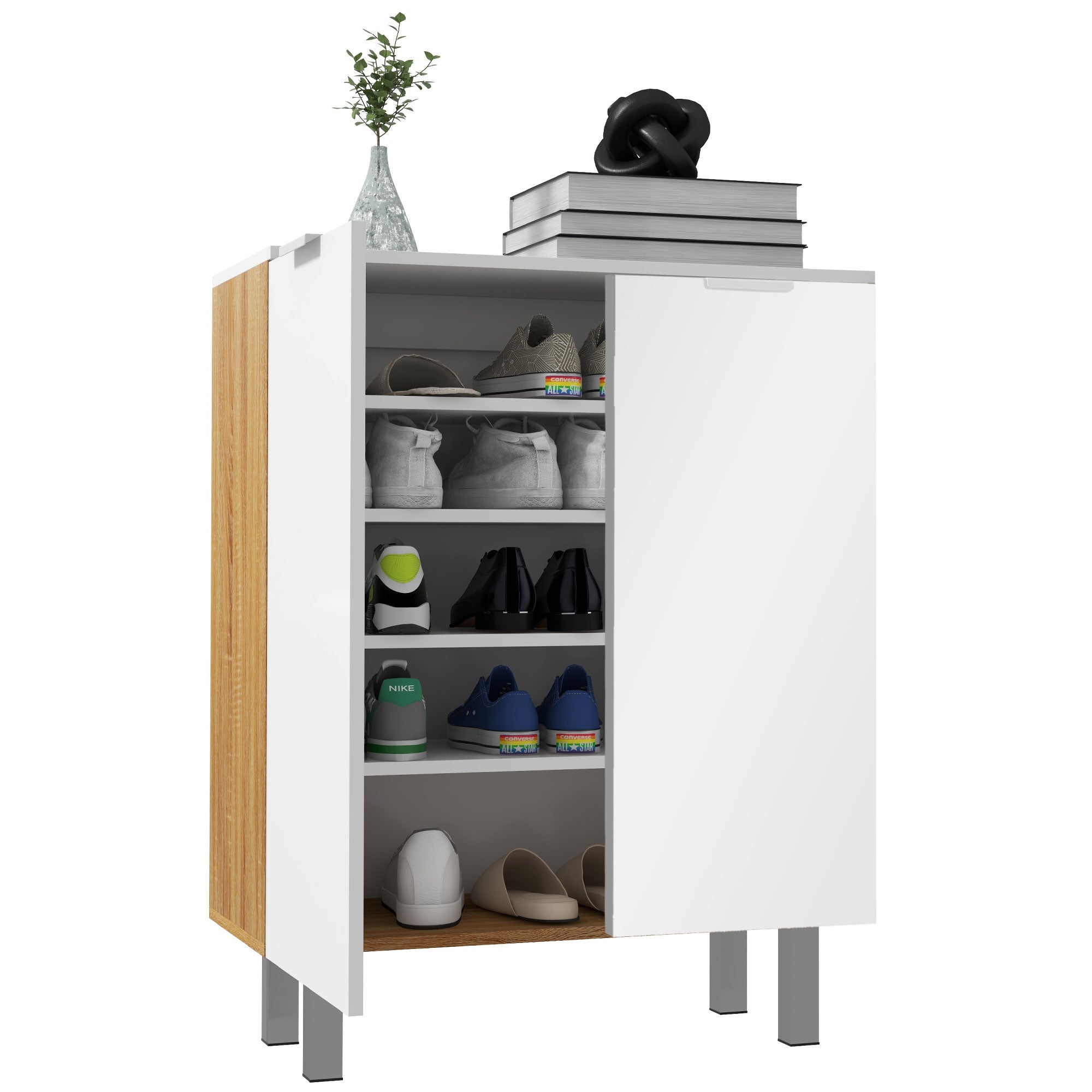 Shoe Rack for 15-20 Pairs of Shoes Size EU45, Space-Saving Shoe Rack with Adjustable Shelves and Soft-Close, Glossy White