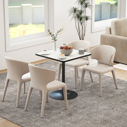 Dining Table for 4 people Modern Style Kitchen Table with White Marble Effect Top and Round Base, 70 x 70 cm, White
