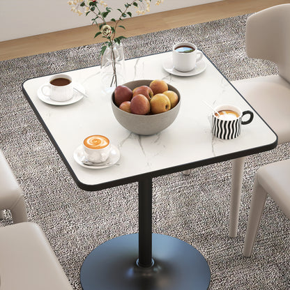 Dining Table for 4 people Modern Style Kitchen Table with White Marble Effect Top and Round Base, 70 x 70 cm, White