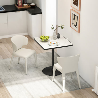 Dining Table for 4 people Modern Style Kitchen Table with White Marble Effect Top and Round Base, 70 x 70 cm, White