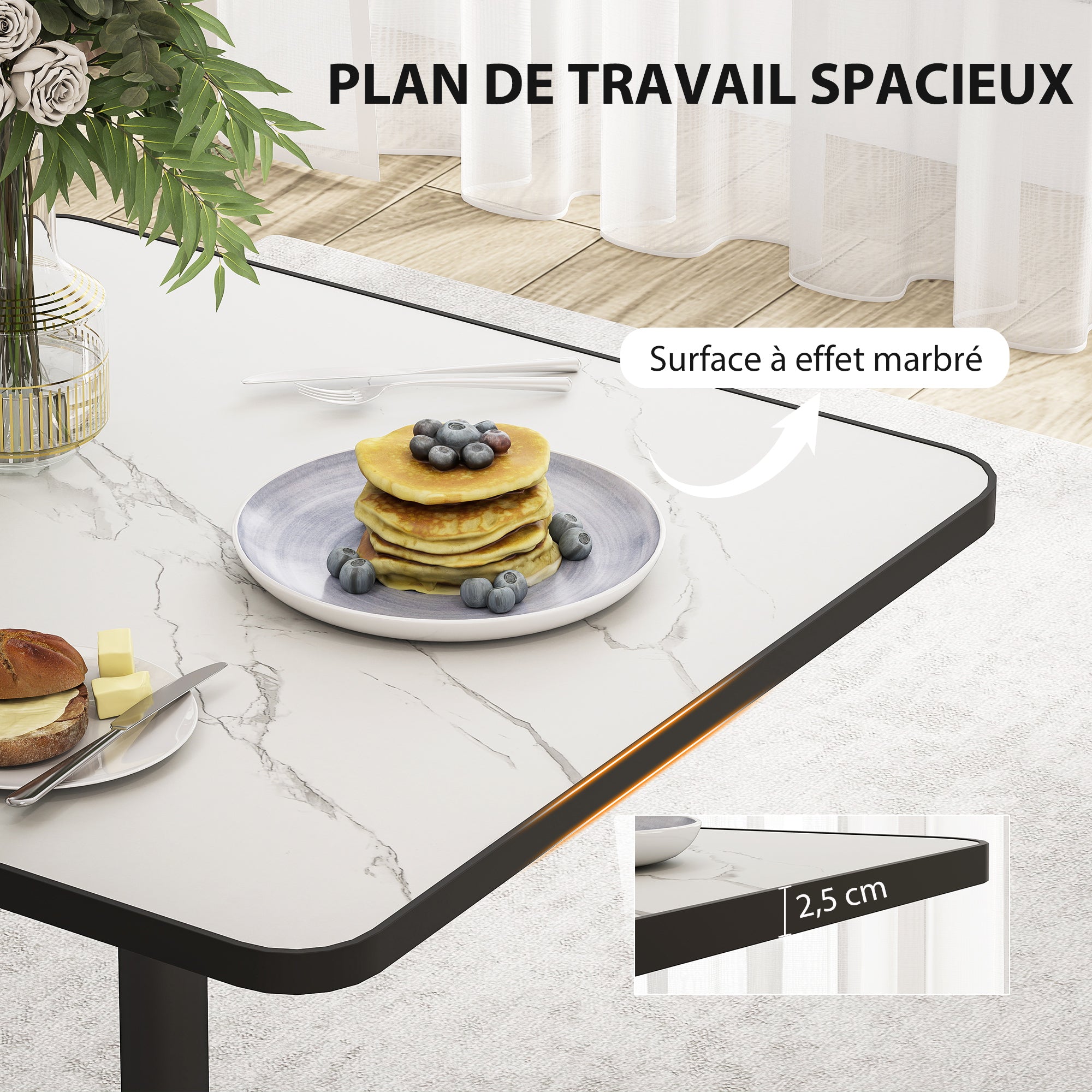 Dining Table for 4 people Modern Style Kitchen Table with White Marble Effect Top and Round Base, 70 x 70 cm, White
