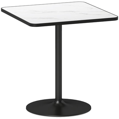 Dining Table for 4 people Modern Style Kitchen Table with White Marble Effect Top and Round Base, 70 x 70 cm, White