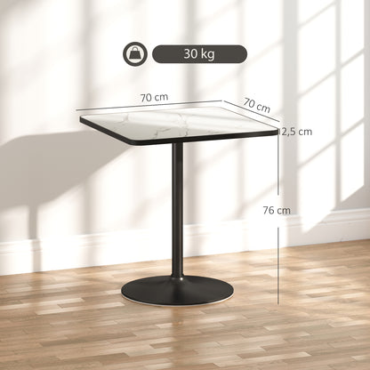 Dining Table for 4 people Modern Style Kitchen Table with White Marble Effect Top and Round Base, 70 x 70 cm, White