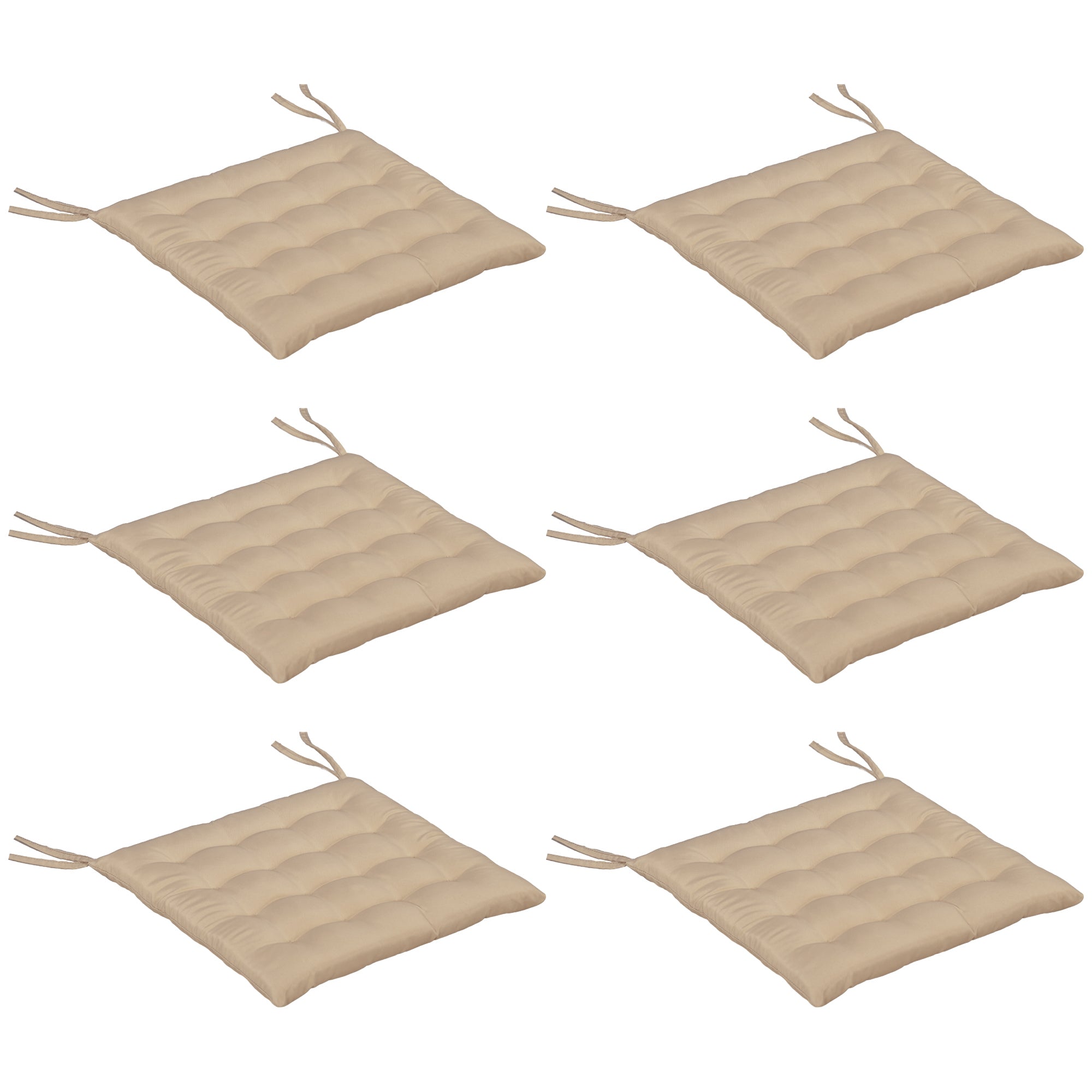 Set of 6 garden chair cushions, Tufted outdoor cushions, high comfort cm with ties, dim. 40L x 40W cm Khaki