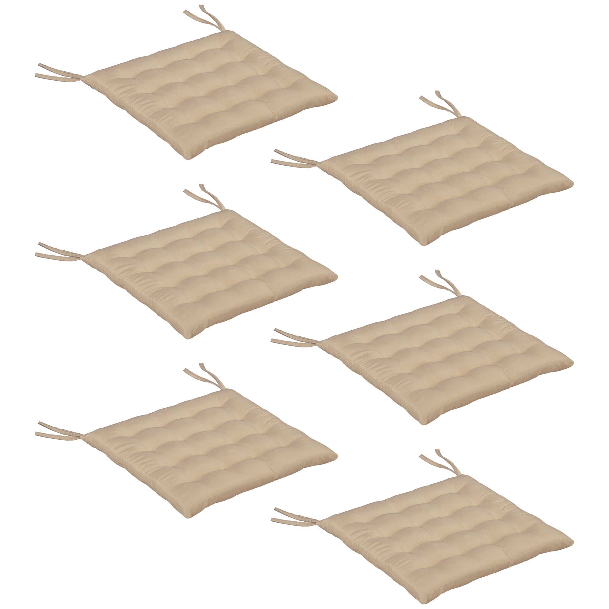 Set of 6 garden chair cushions, Tufted outdoor cushions, high comfort cm with ties, dim. 40L x 40W cm Khaki